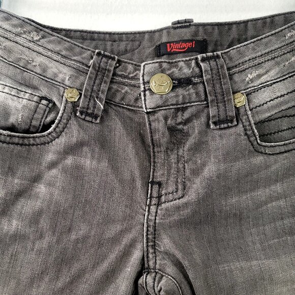 Vintage1 Black Distressed Skinny Jeans Zipper Ankle Stitch Detailing Size 25 - Picture 5 of 15